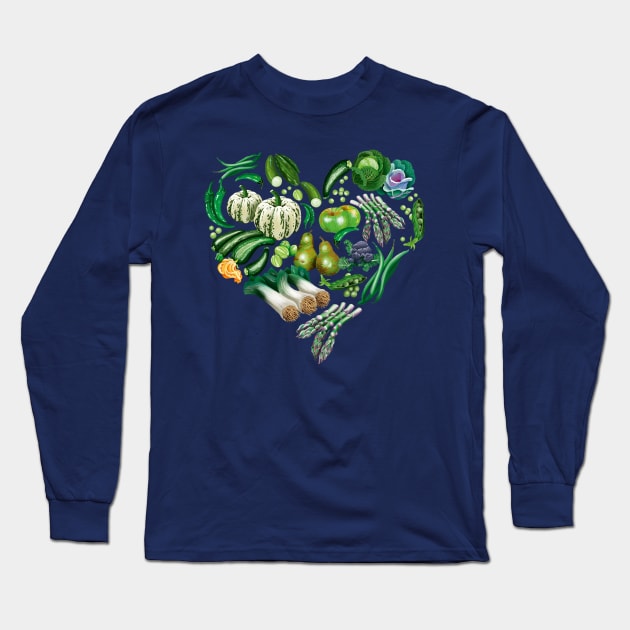 Green fruit and veg heart Long Sleeve T-Shirt by Zoe's Garden Prints